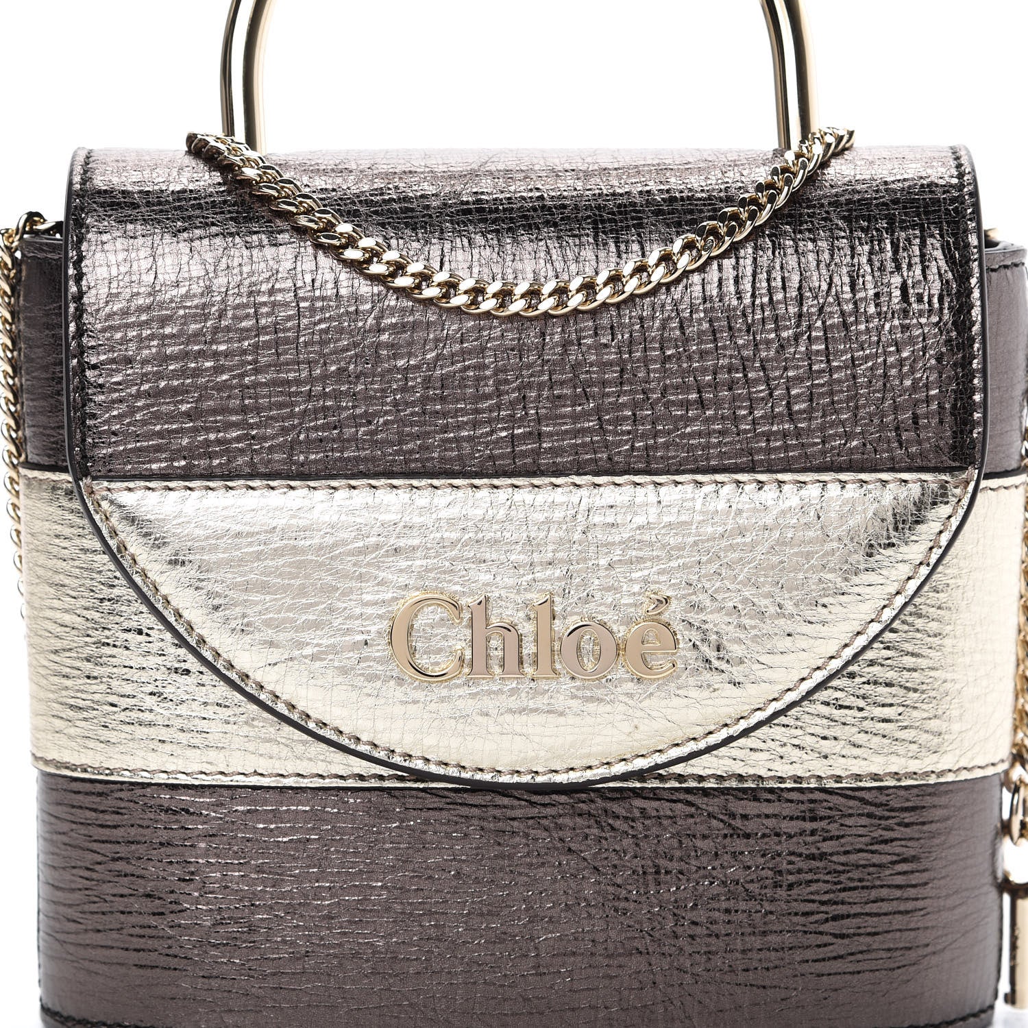 Chloe Metallic Crinkled Lambskin Shiny Calfskin Small Aby Lock Silver Gold 7 of 10