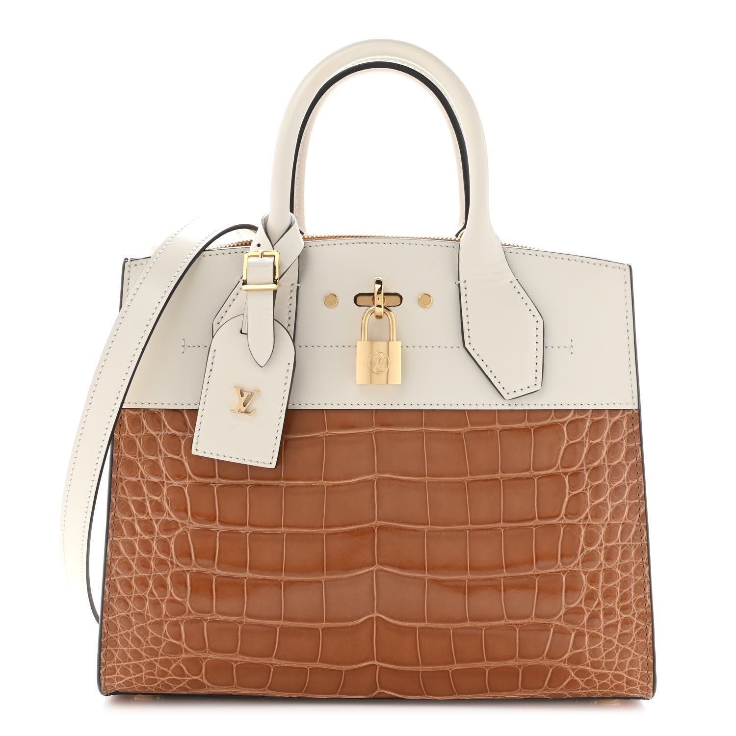 Louis Vuitton Alligator Goatskin City Steamer PM Sienna Brown White 1 of 11