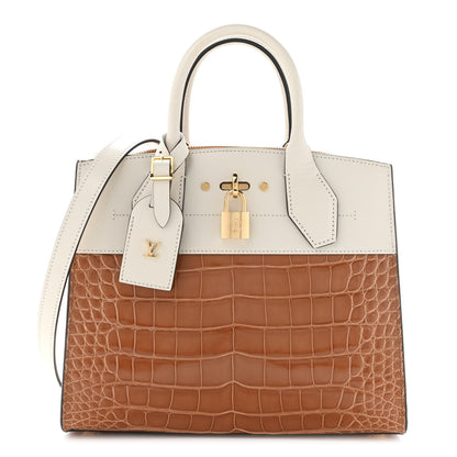 Louis Vuitton Alligator Goatskin City Steamer PM Sienna Brown White 1 of 11