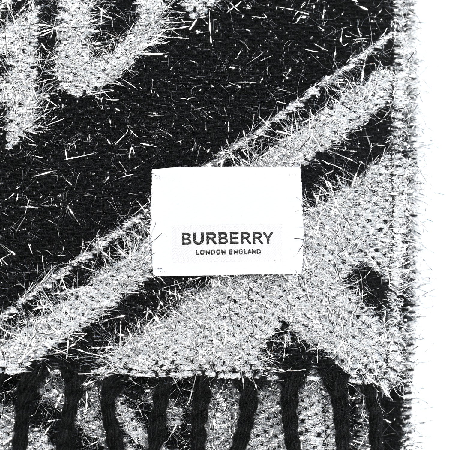Burberry Wool Glitter Jacquard Logo Scarf Black 5 of 5