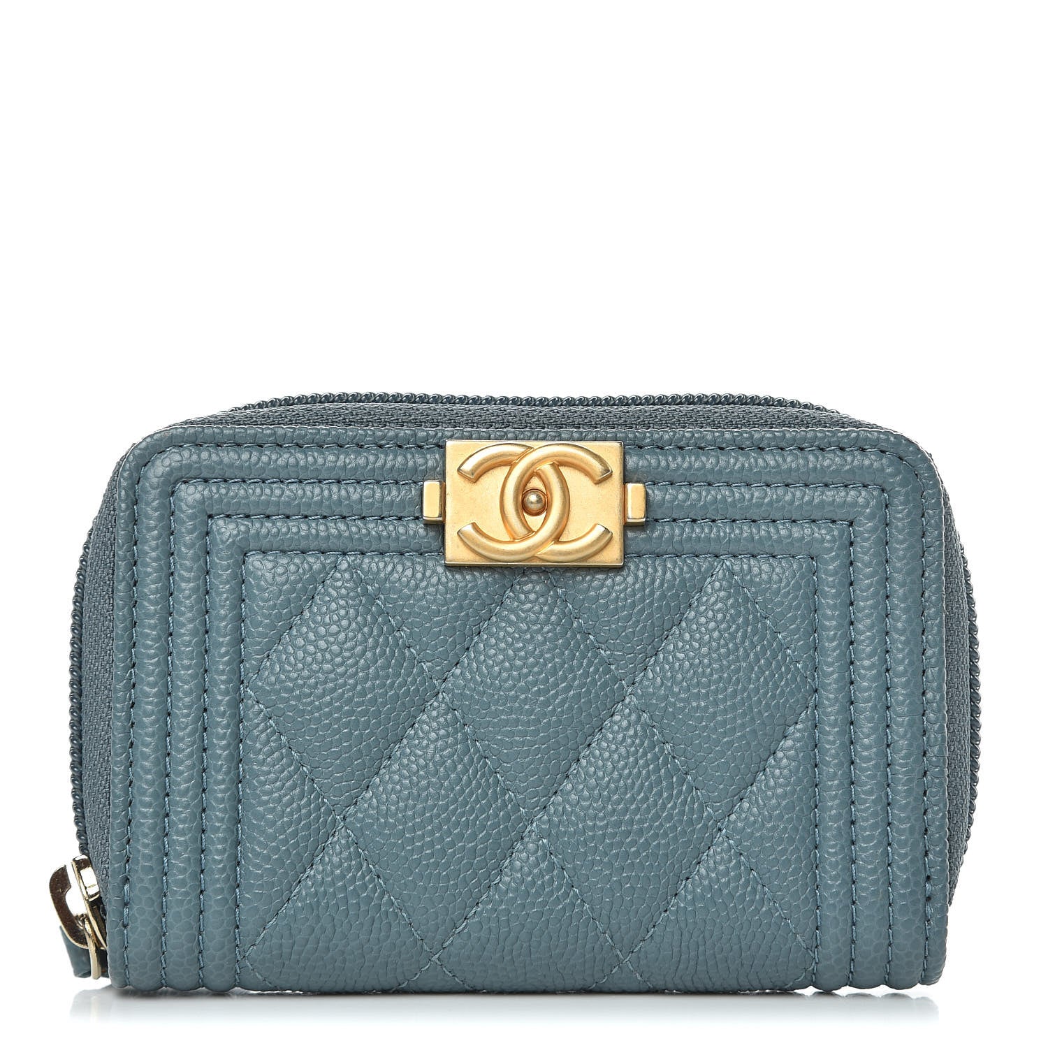 Chanel Caviar Quilted Boy Zip Around Coin Purse Wallet Blue 1 of 8