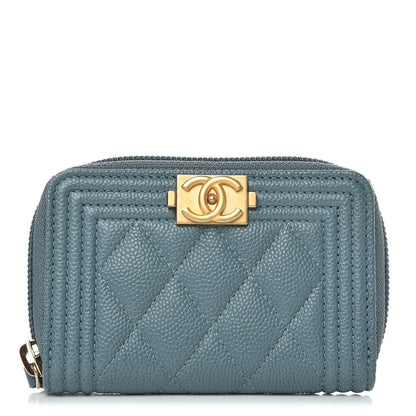 Chanel Caviar Quilted Boy Zip Around Coin Purse Wallet Blue 1 of 8