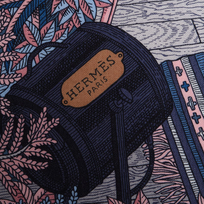 Hermes Cashmere Silk Acte III Scene I La Clairiere Shawl 140 Marine Rose Vif Blue Jean 6 of 7