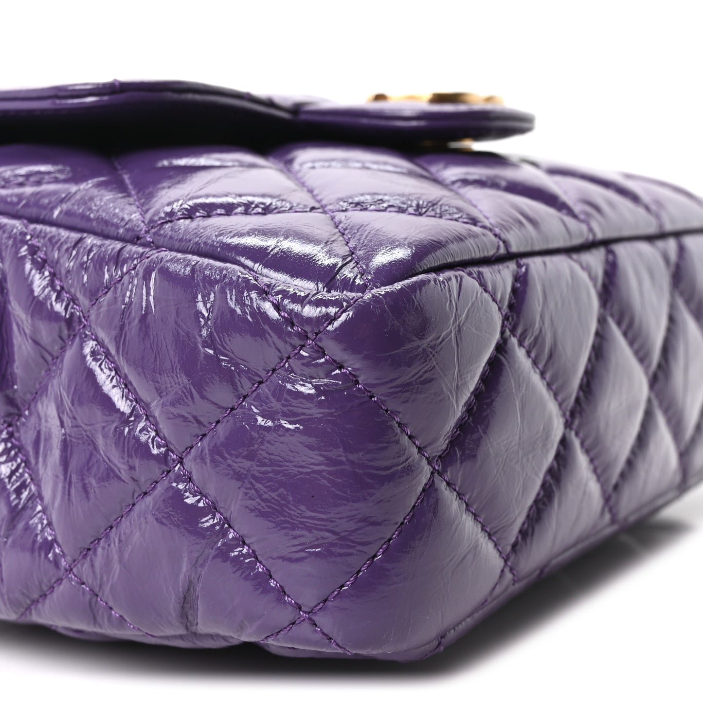 Shiny Crumpled Calfskin Quilted Small Wavy CC Hobo Purple