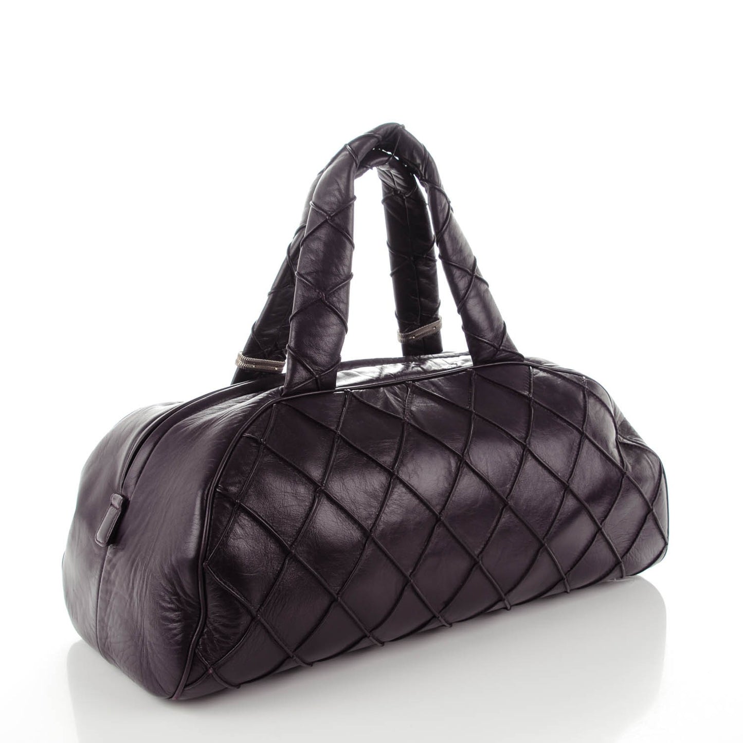 Lambskin Quilted Large Bowler Purple
