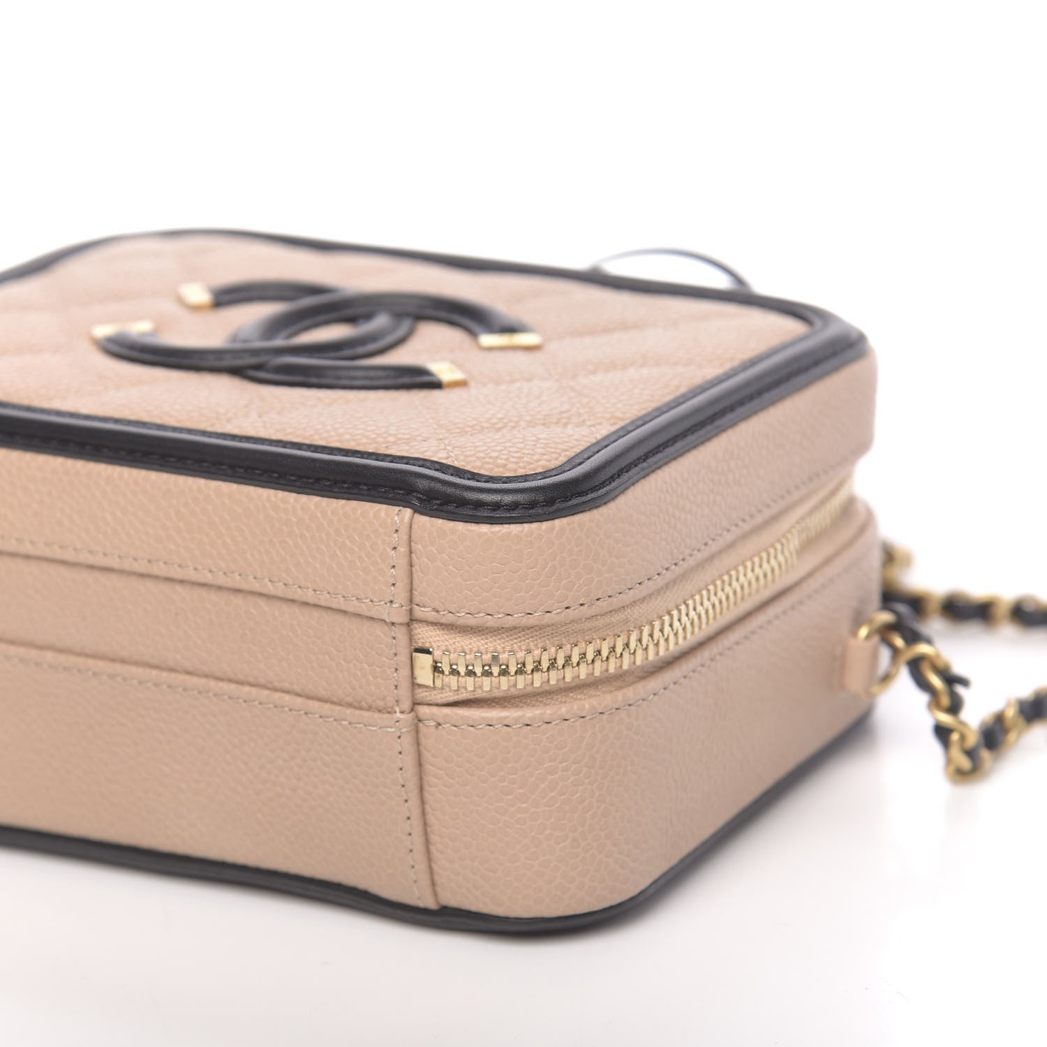 Chanel Caviar Quilted Small CC Filigree Vanity Case Beige Black 10 of 11