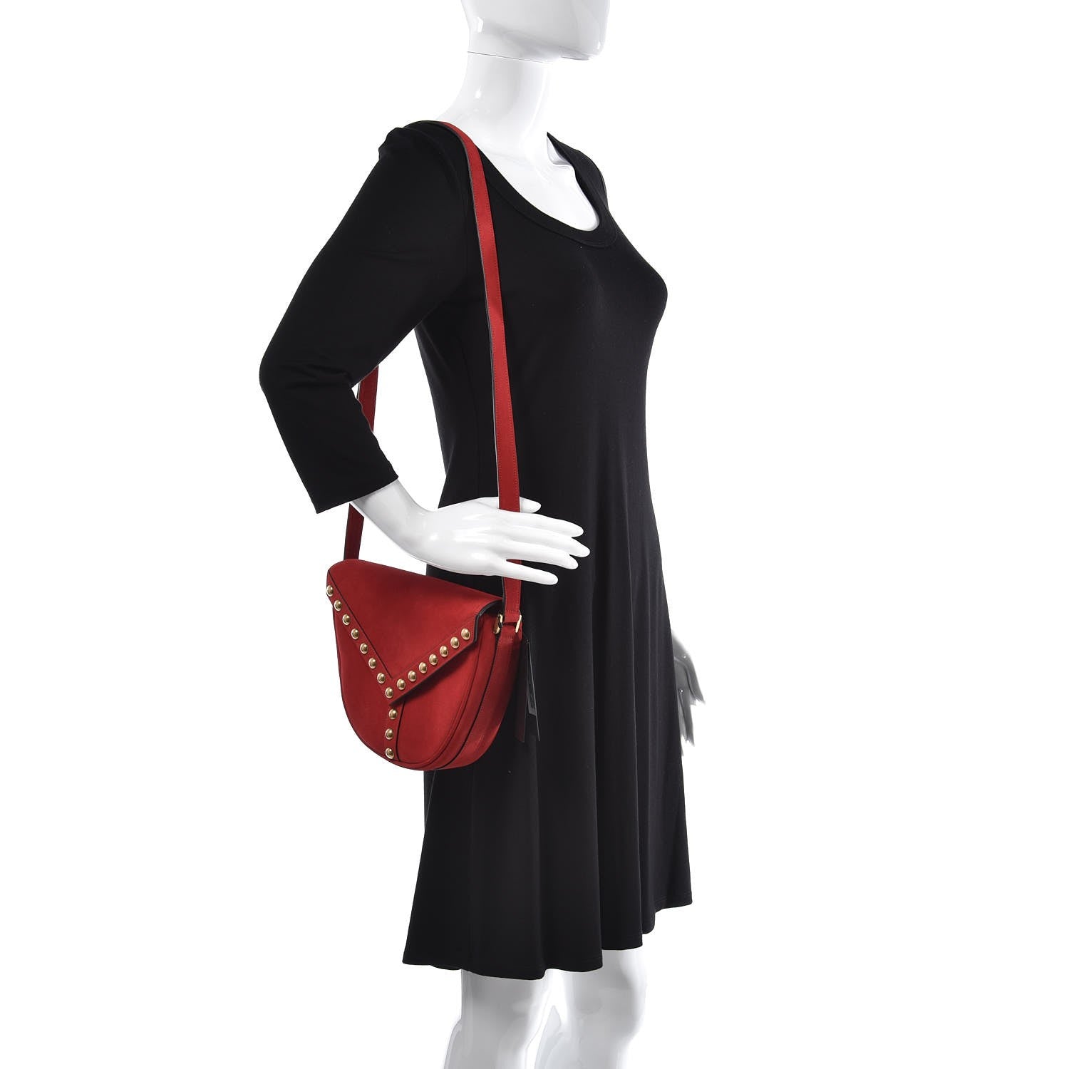 Saint Laurent Suede Y Studs Crossbody Bag New Red 2 of 8