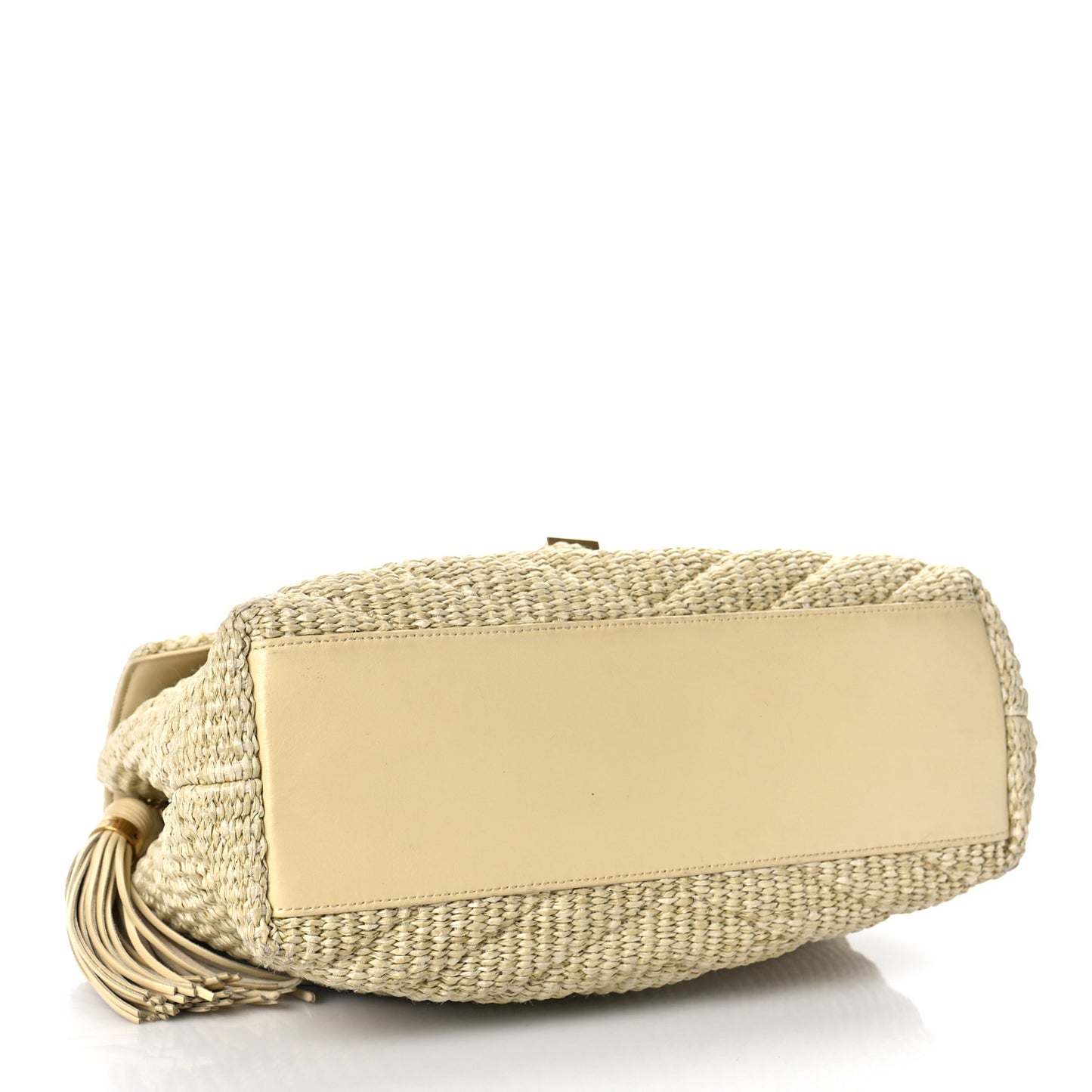 Straw Matelasse Chevron Monogram Large College Satchel Natural
