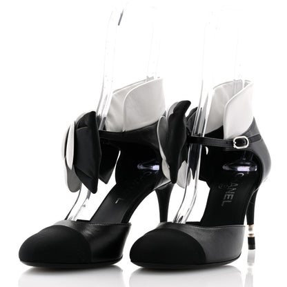 Chanel Lambskin Grosgrain Cap Toe Camellia Mary Jane Platform Pumps 39 Black 3 of 10