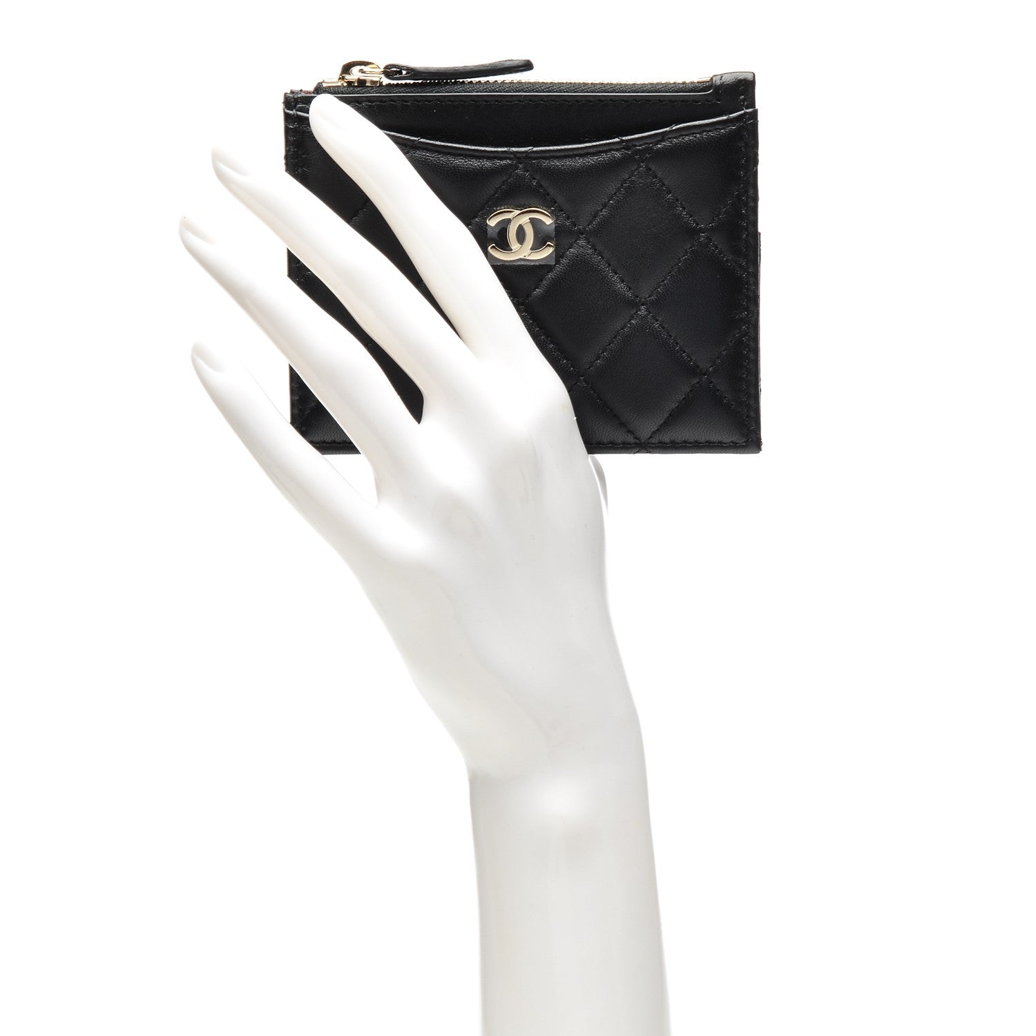 Chanel Lambskin Quilted Zip Card Holder Black 2 of 7