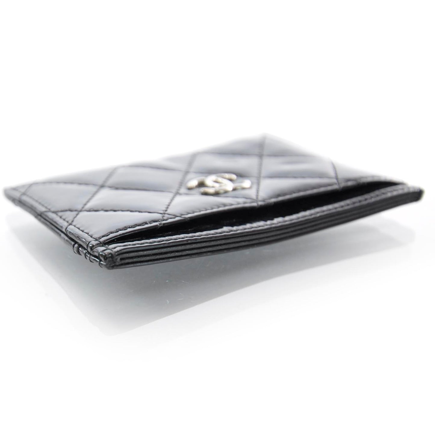 Patent Quilted Card Holder Black