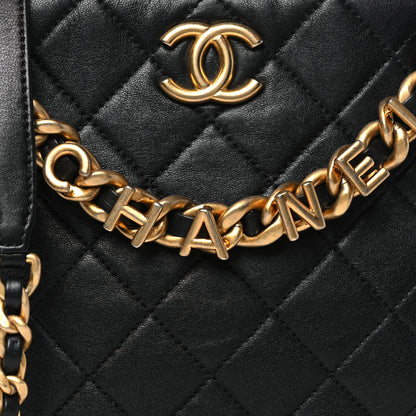 Chanel Lambskin Quilted Chaine Lettre Small Bucket Bag Black 8 of 10