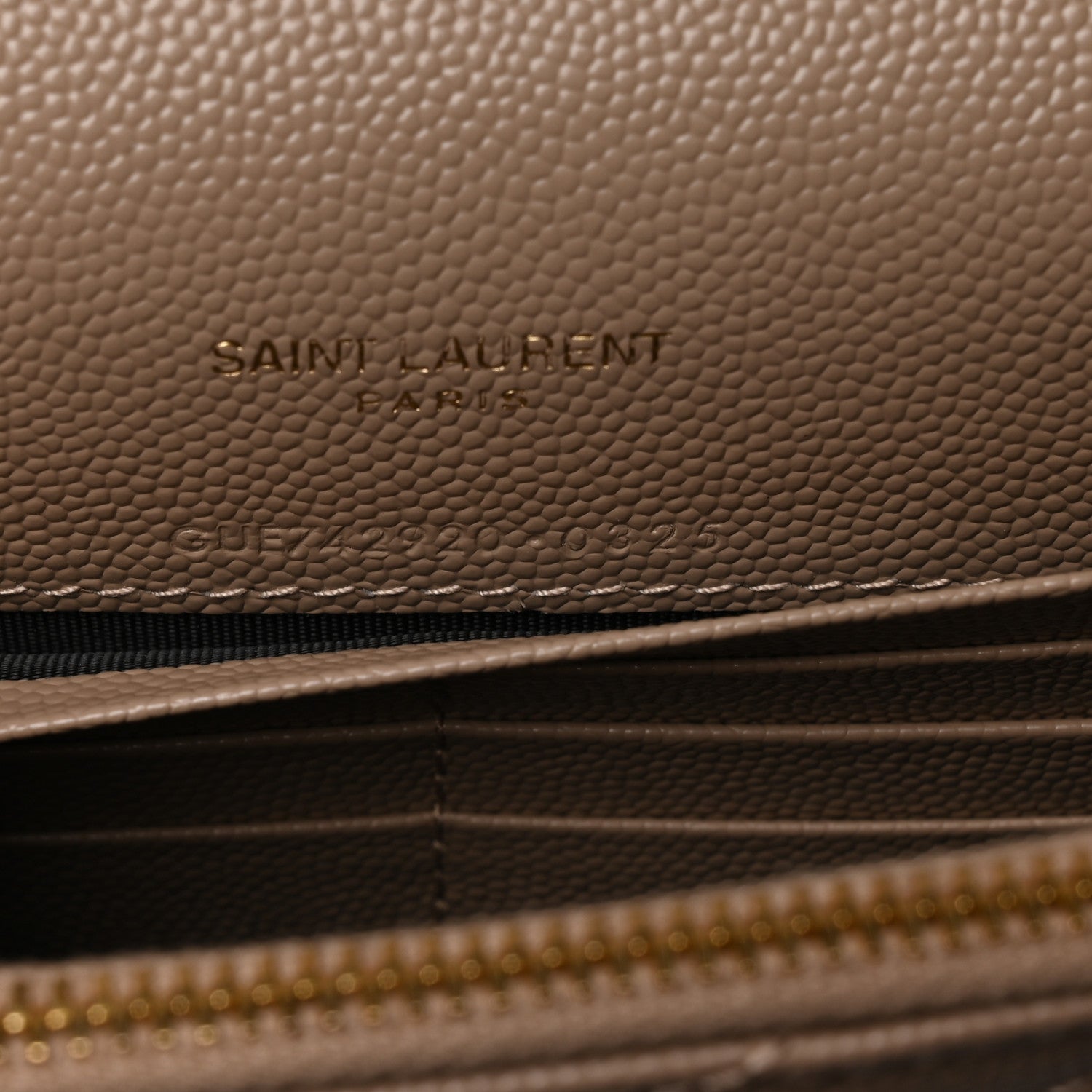 Saint Laurent Grain De Poudre Matelasse Chevron Monogram Envelope Chain Wallet Dark Beige 7 of 11
