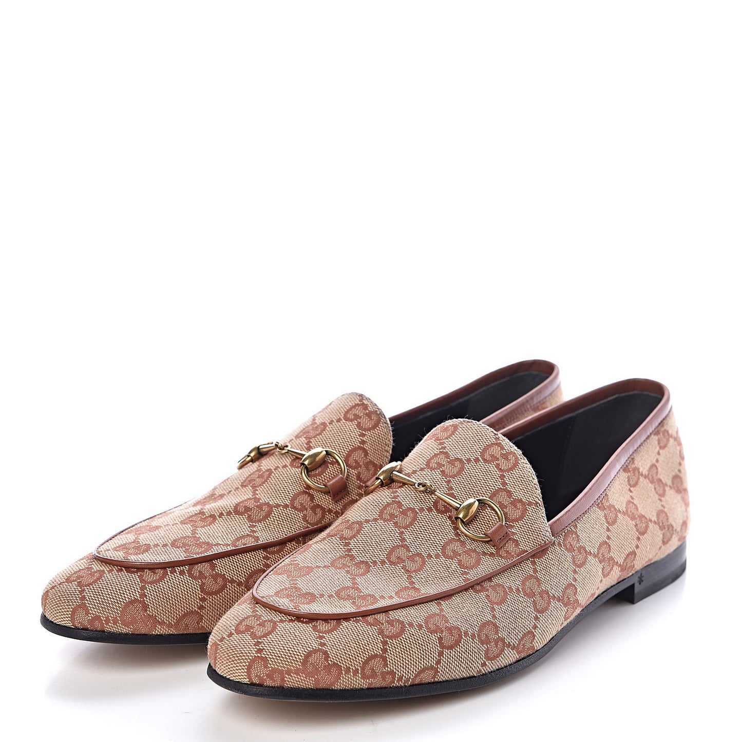 Canvas GG Monogram Horsebit Womens Jordaan Loafers 40 Beige Ruggine Rust