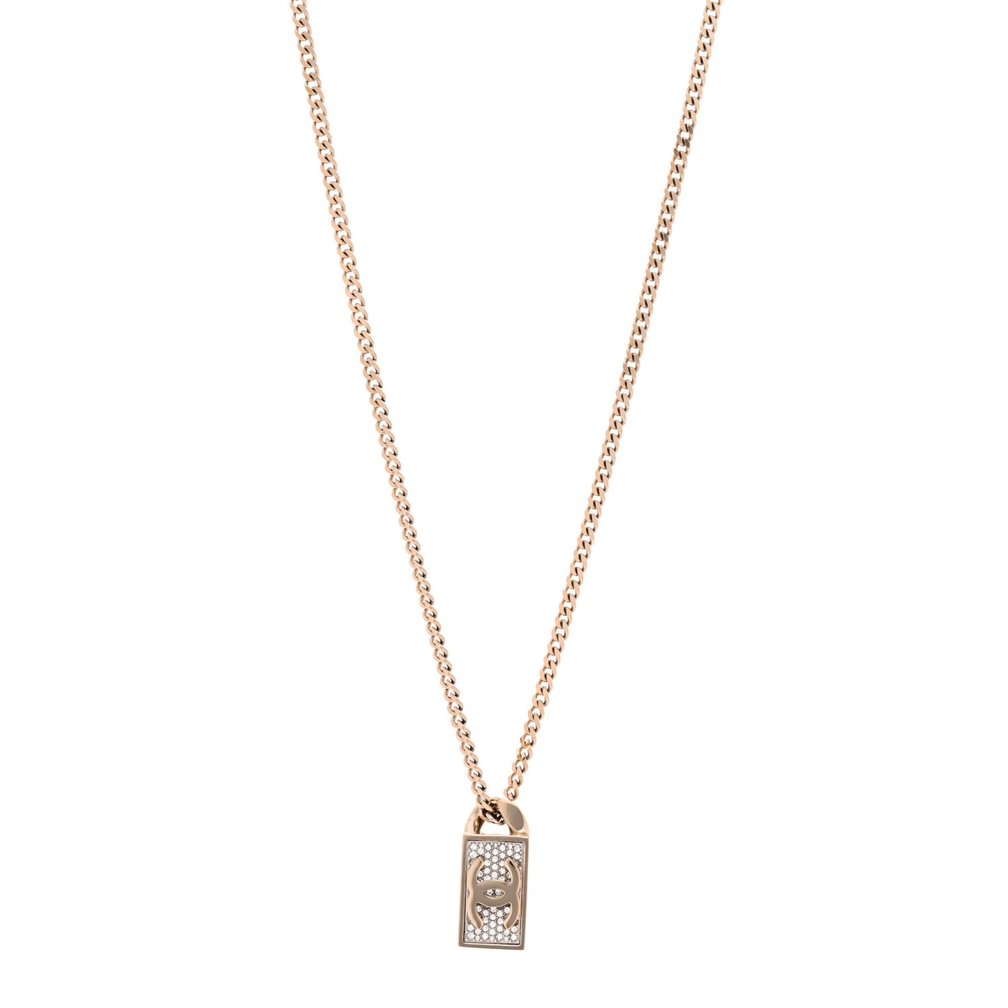 Crystal Dog Tag Charm Necklace Gold