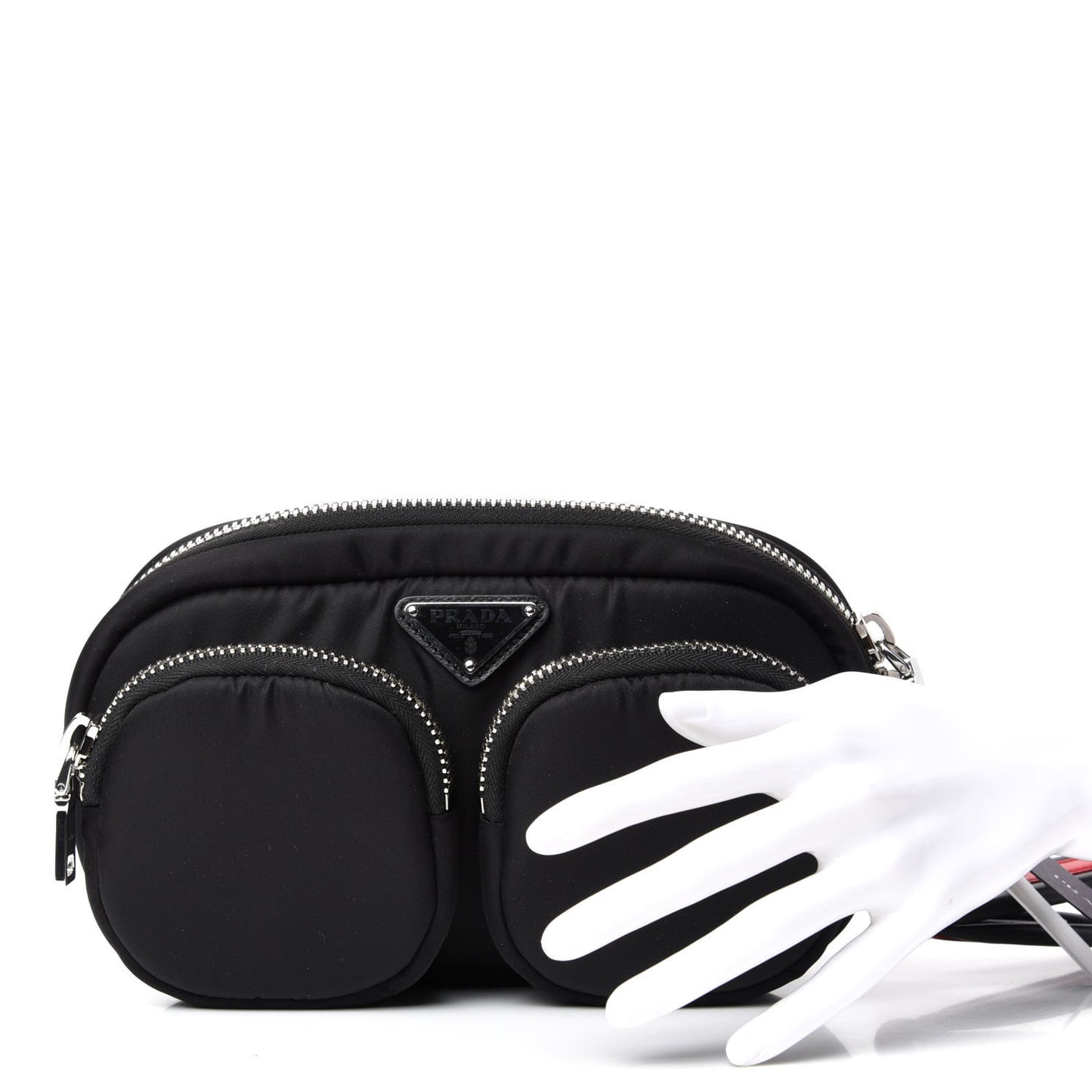 Tessuto Nylon Double Pocket Wristlet Pouch Black Fuoco