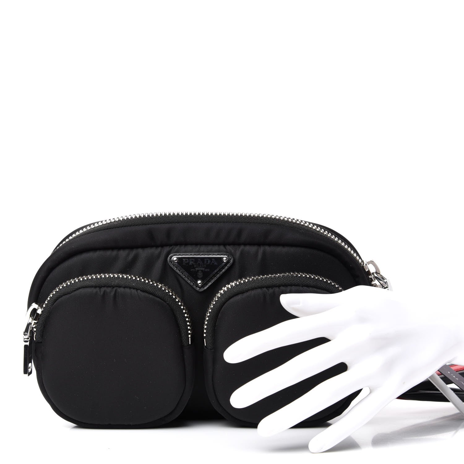Prada Tessuto Nylon Double Pocket Wristlet Pouch Black Fuoco 2 of 6