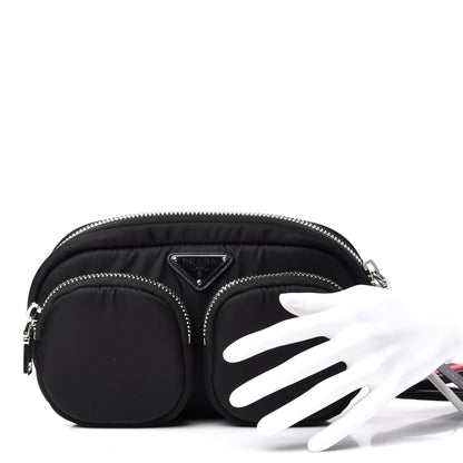Prada Tessuto Nylon Double Pocket Wristlet Pouch Black Fuoco 2 of 6