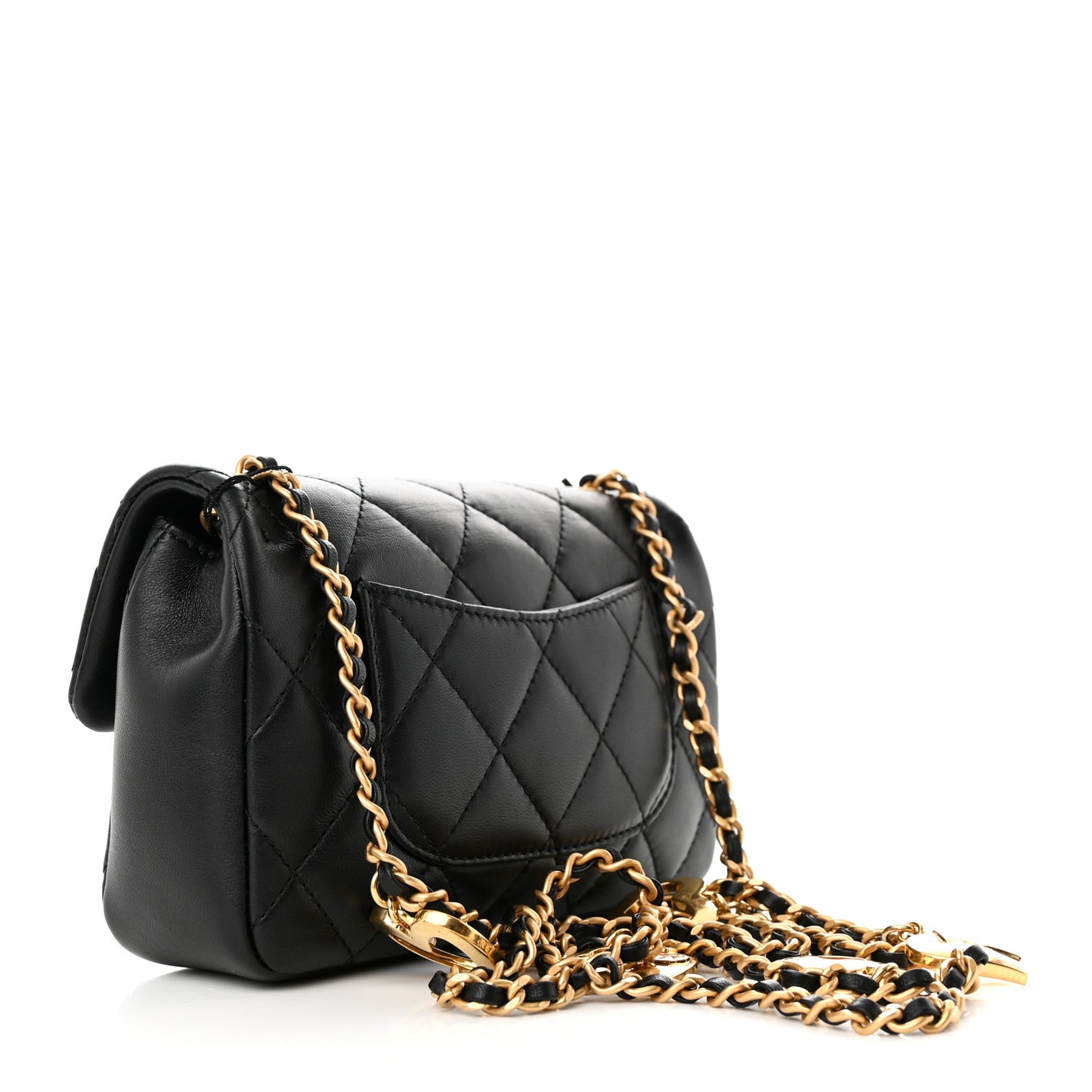 Lambskin Quilted Mini Heart Charms Flap Black