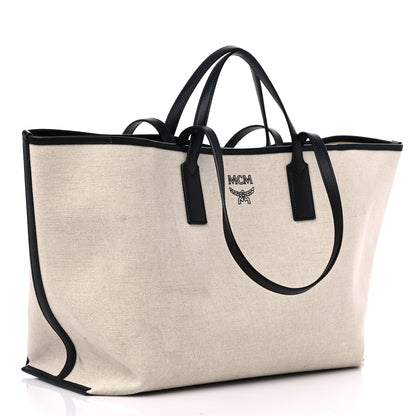 MCM Canvas Glitch Logo Medium Aren Shopper Tote Black White 4 of 16