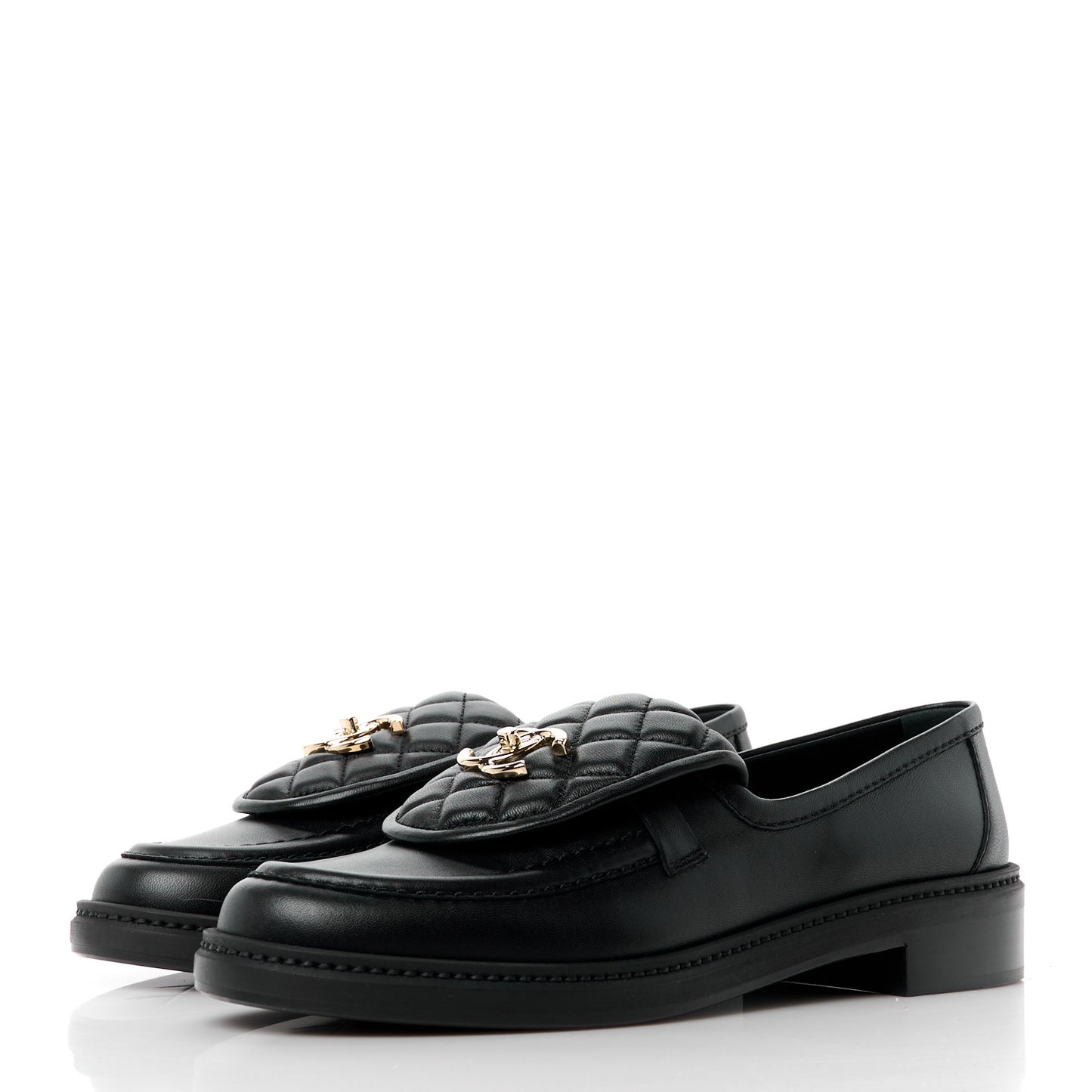 Lambskin Quilted CC Turnlock Loafers 38.5 Black