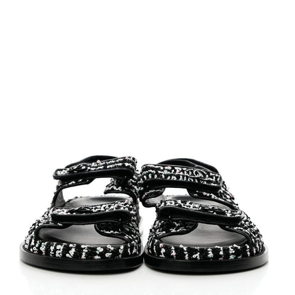 Chanel Tweed Lambskin Dad Sandals 37 Black White 2 of 8