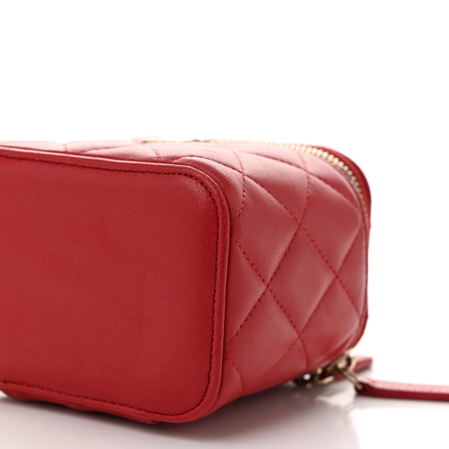 Chanel Lambskin Quilted Top Handle Mini Vanity Case With Chain Red 10 of 13