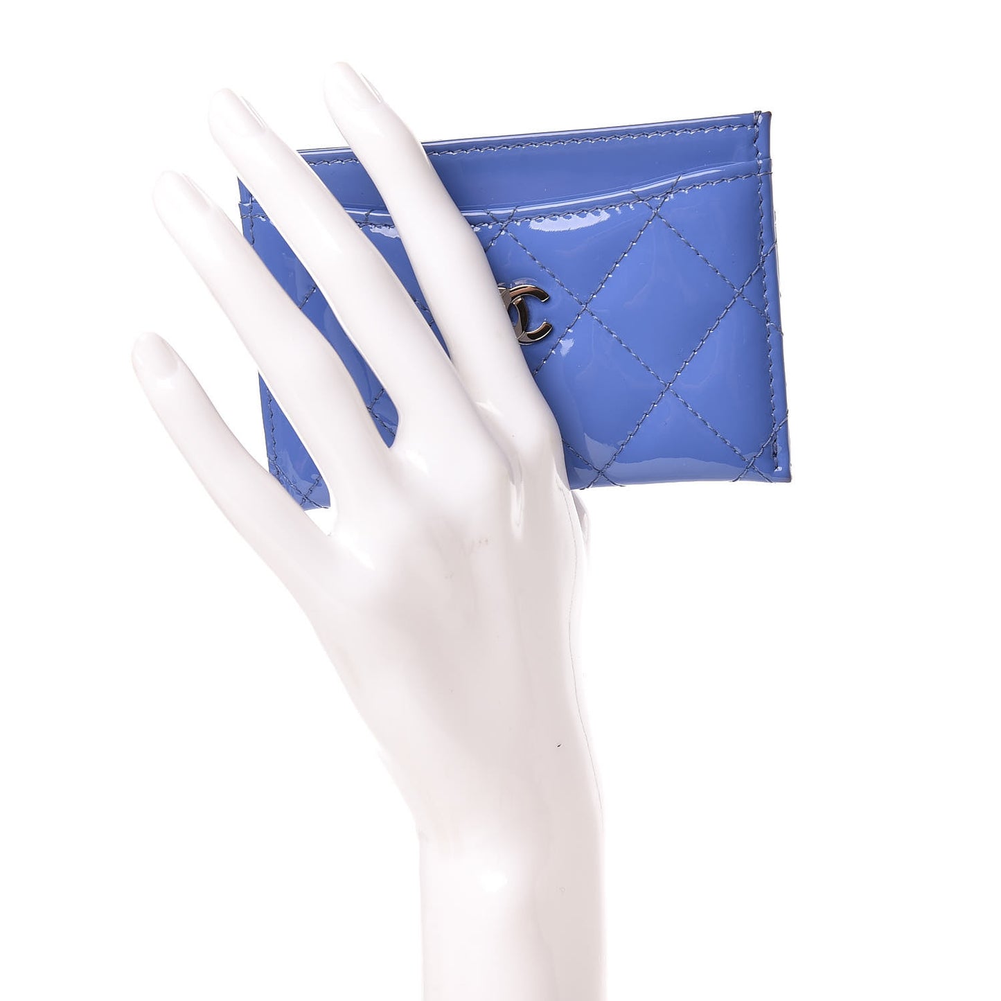 Patent Quilted Card Holder Blue