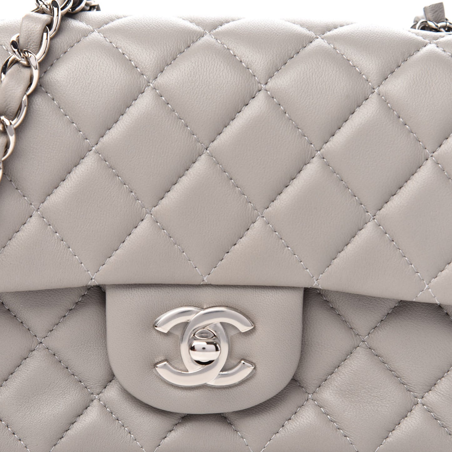 Lambskin Quilted Mini Rectangular Flap Grey