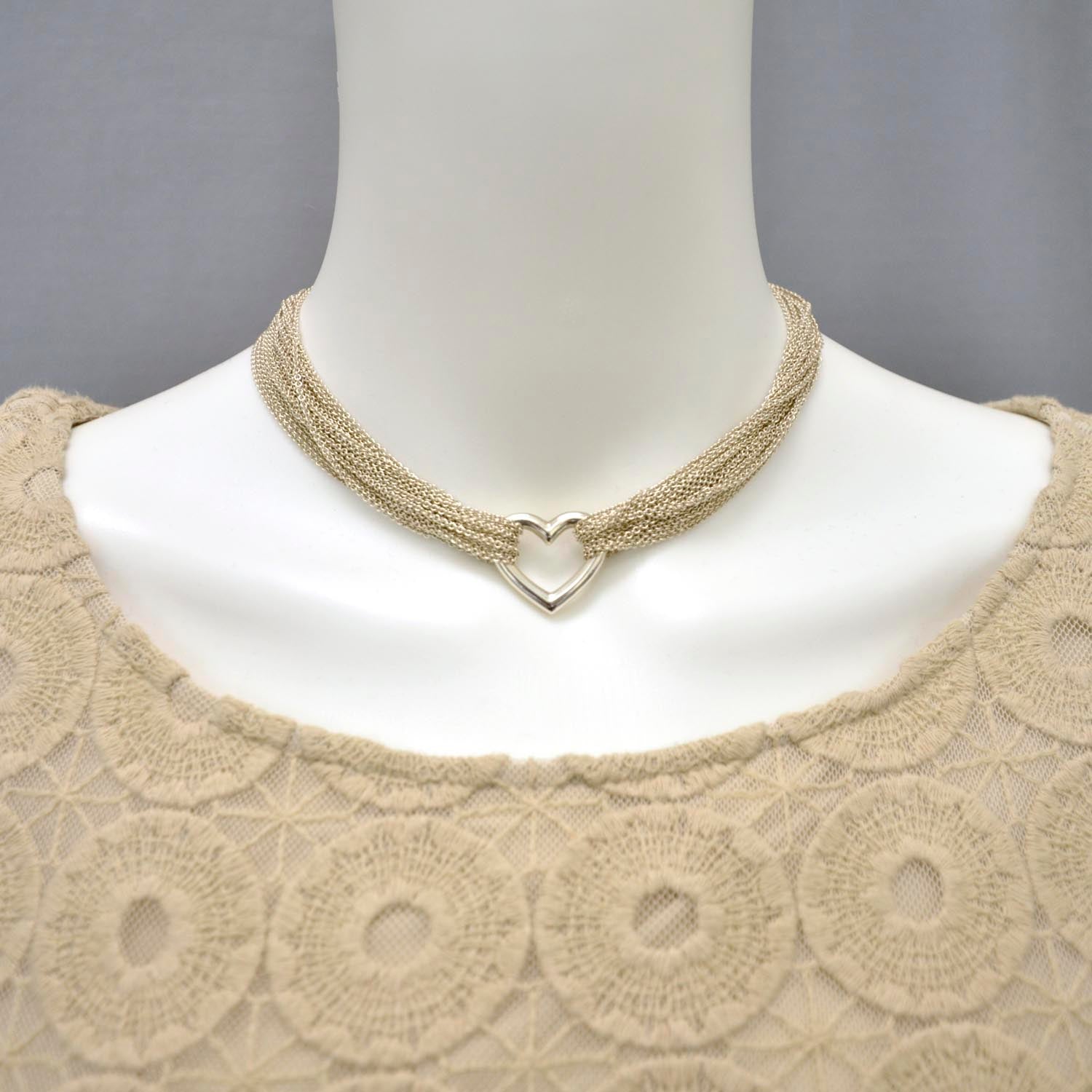 Tiffany Sterling Silver Heart Mesh Necklace 2 of 5