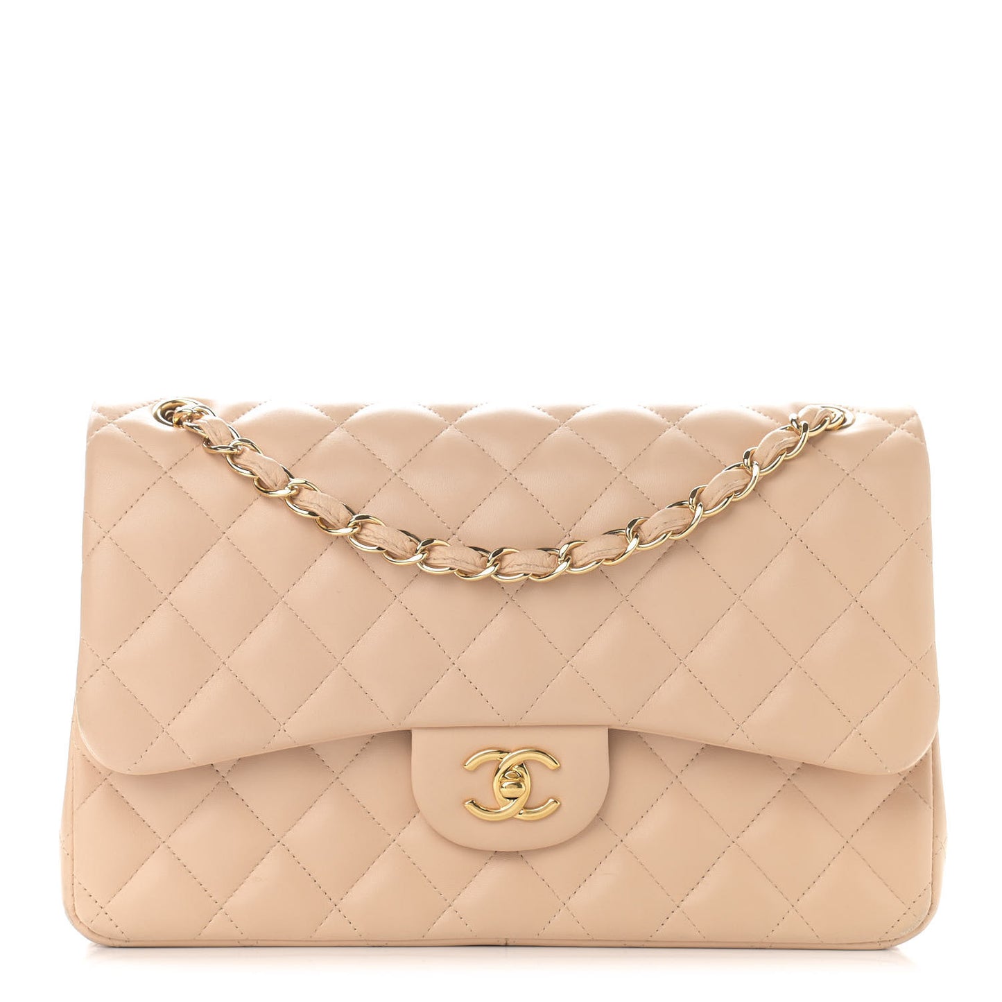 Lambskin Quilted Jumbo Double Flap Beige Clair