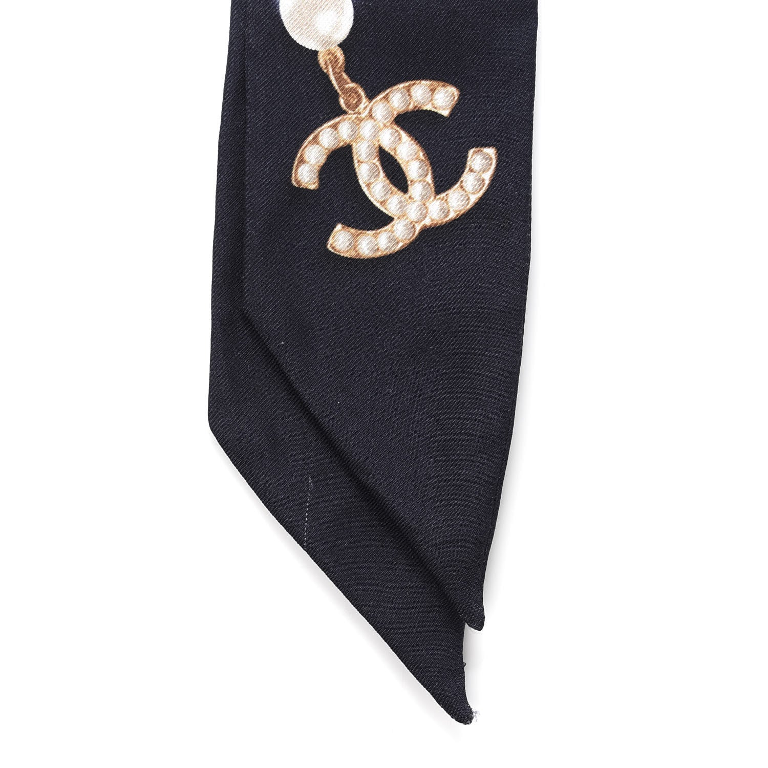 Chanel Silk Pearl CC Slim Bandeau Scarf Navy 2 of 6