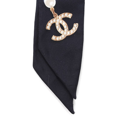 Chanel Silk Pearl CC Slim Bandeau Scarf Navy 2 of 6