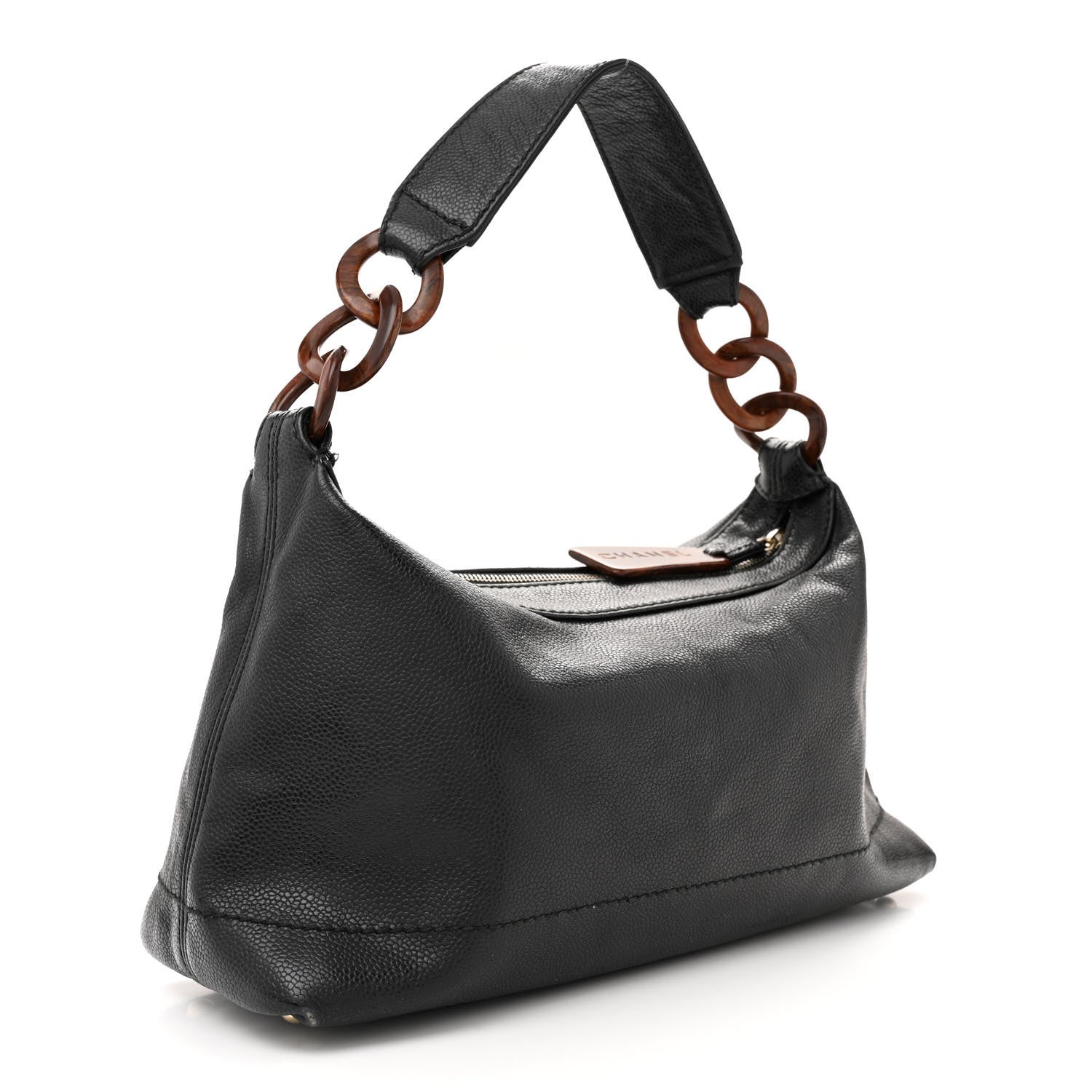 Chanel Caviar CC Wood Chain Hobo Black 3 of 15