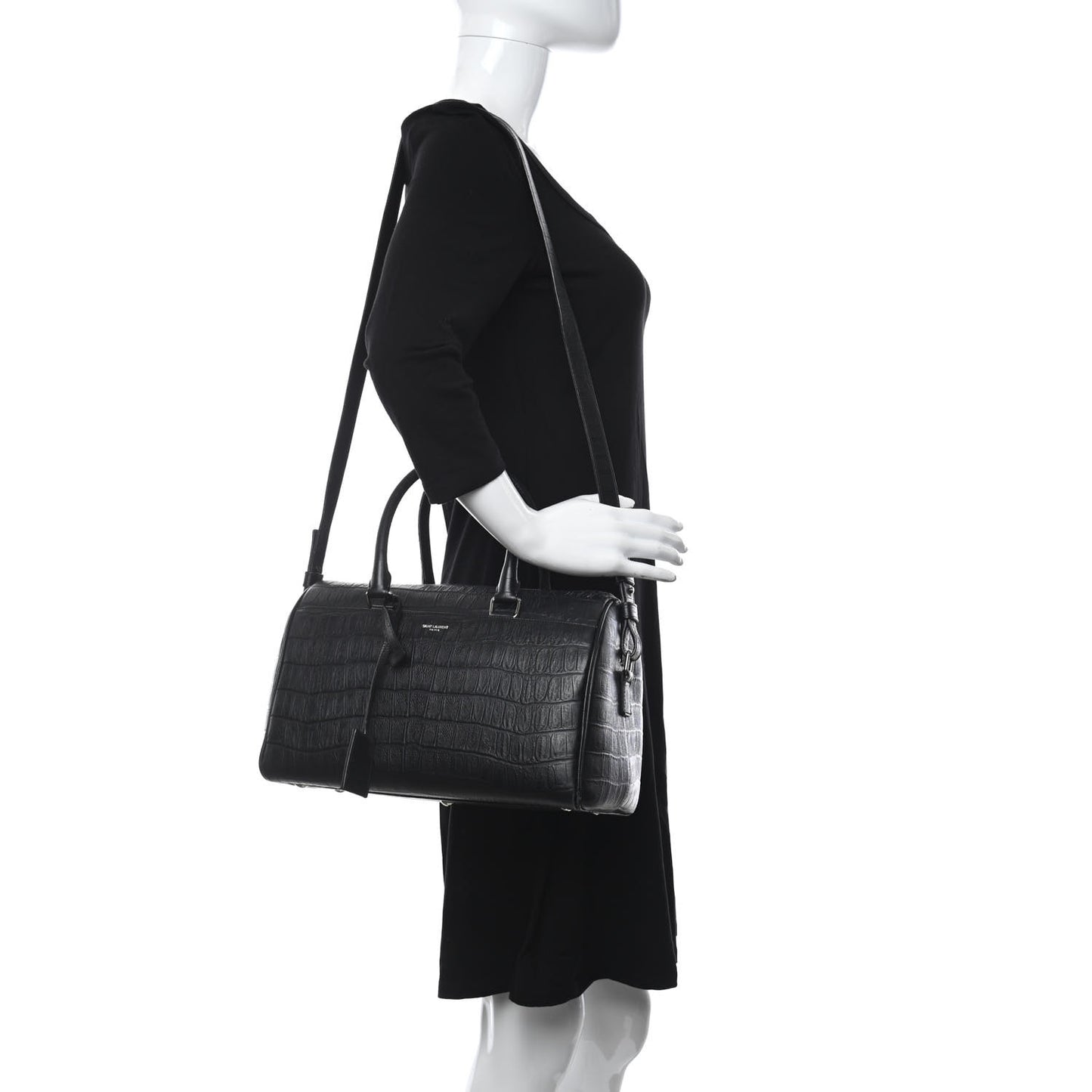 Calfskin Crocodile Embossed Classic Duffle Bag Black