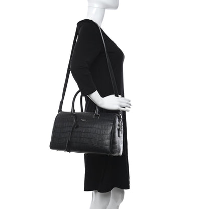 Saint Laurent Calfskin Crocodile Embossed Classic Duffle Bag Black 2 of 11