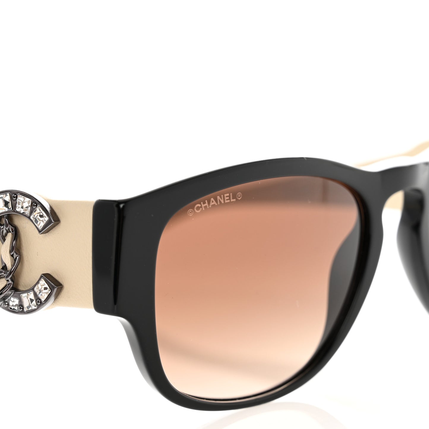 Acetate Lambskin Crystal Baguette Chain CC Sunglasses 5454-Q-B Black Beige