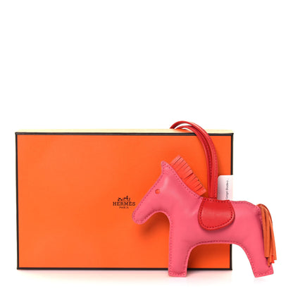 Hermes Milo Lambskin Grigri Rodeo Horse Bag Charm GM Rose Azalee Orange Poppy Rose Indien 6 of 6