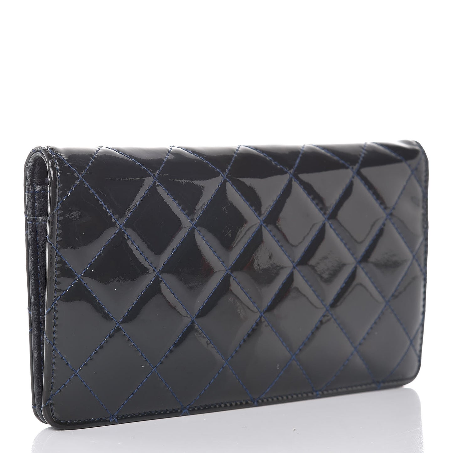 Patent Quilted Brilliant Yen Wallet Blue Fonce