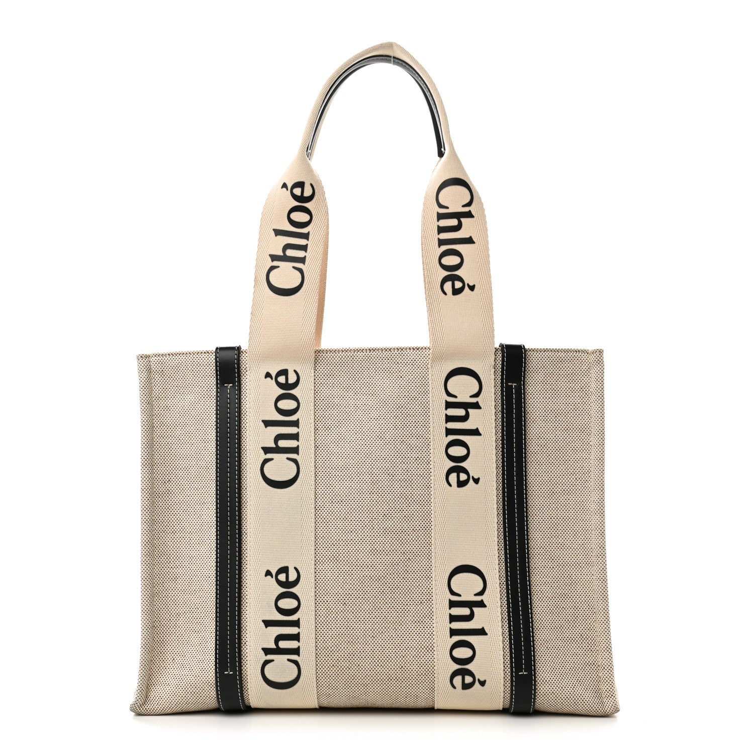 Chloe Cotton Calfskin Medium Woody Ribbon Tote White Black 1 of 10