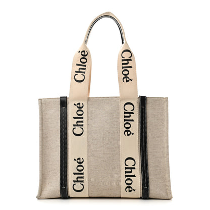 Chloe Cotton Calfskin Medium Woody Ribbon Tote White Black 1 of 10