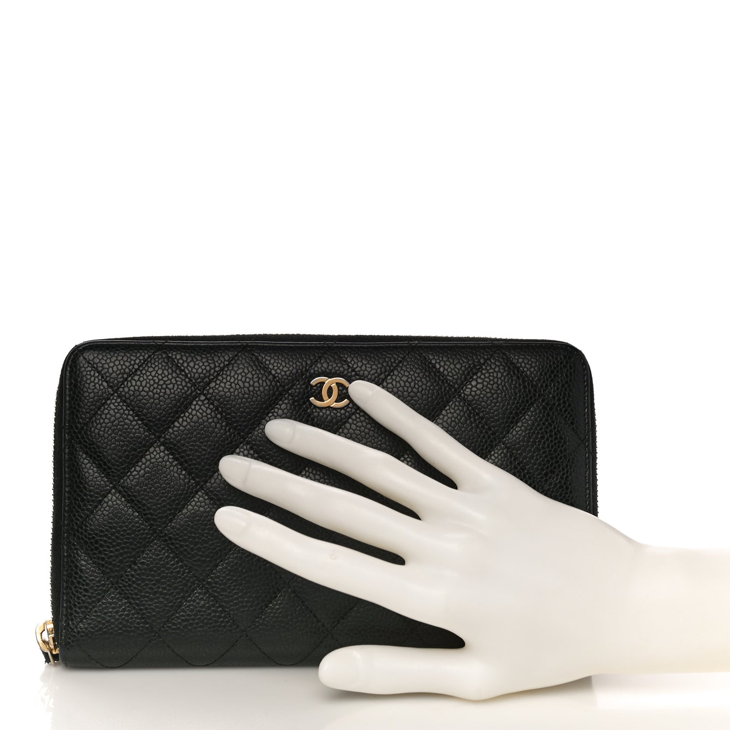 Caviar Quilted Large Zip Around Organizer Wallet Black