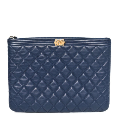 Chanel Lambskin Quilted Medium Boy Cosmetic Case Navy 1 of 10