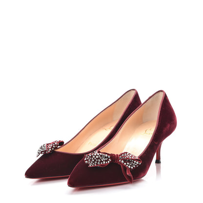 Christian Louboutin Velvet Madame Menule Bow 55 Pumps 36.5 Wine 3 of 10