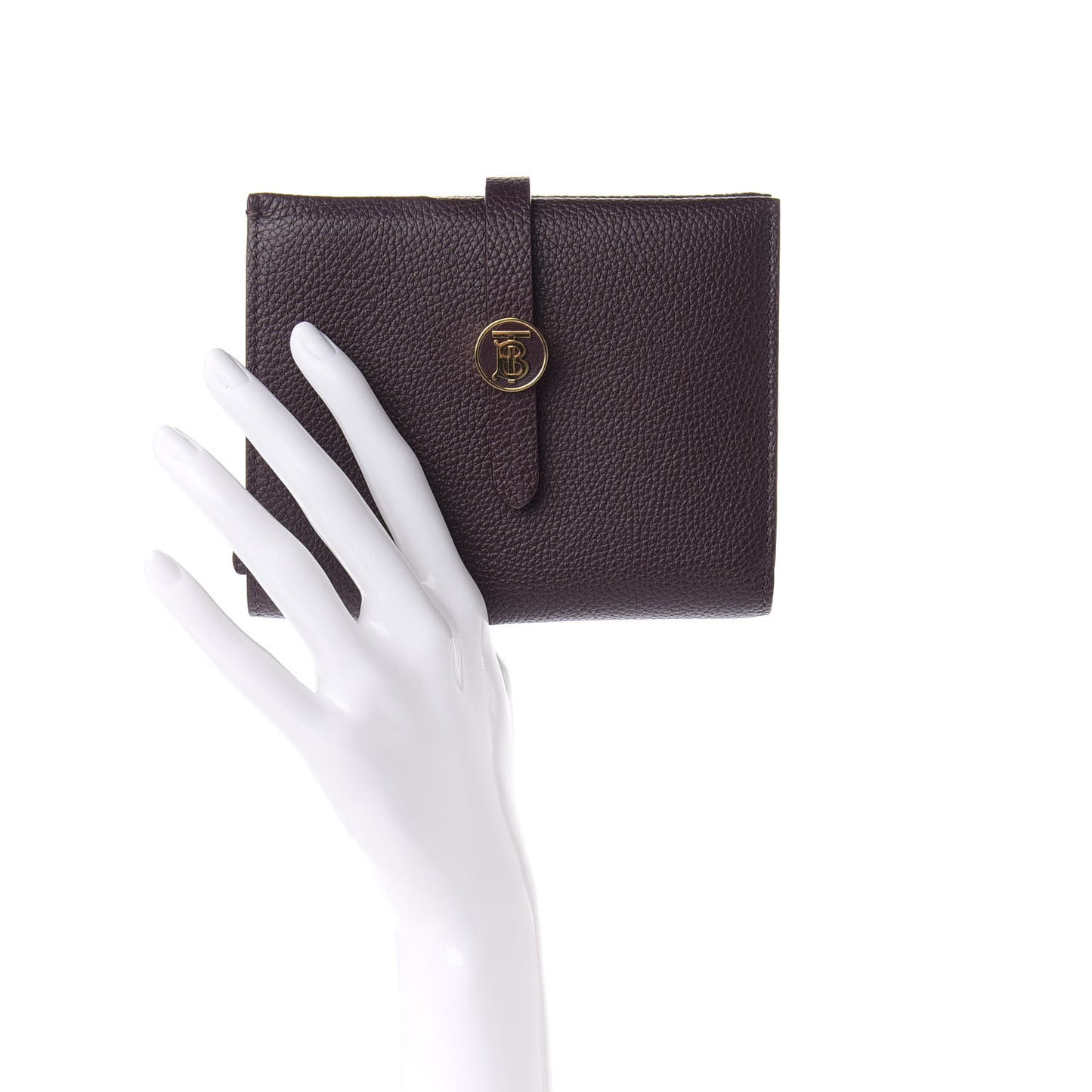 Grainy Calfskin Monogram Motif Folding Wallet Brown