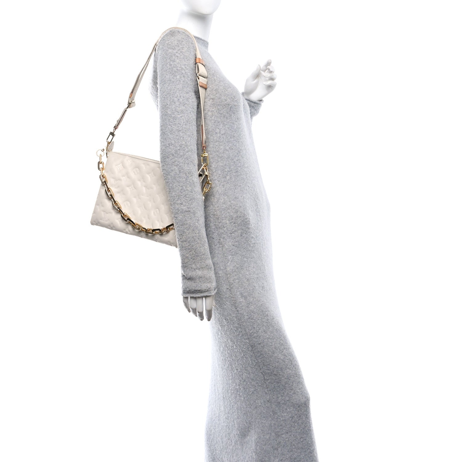 Louis Vuitton Lambskin Embossed Monogram Coussin PM Beige Cream 2 of 11