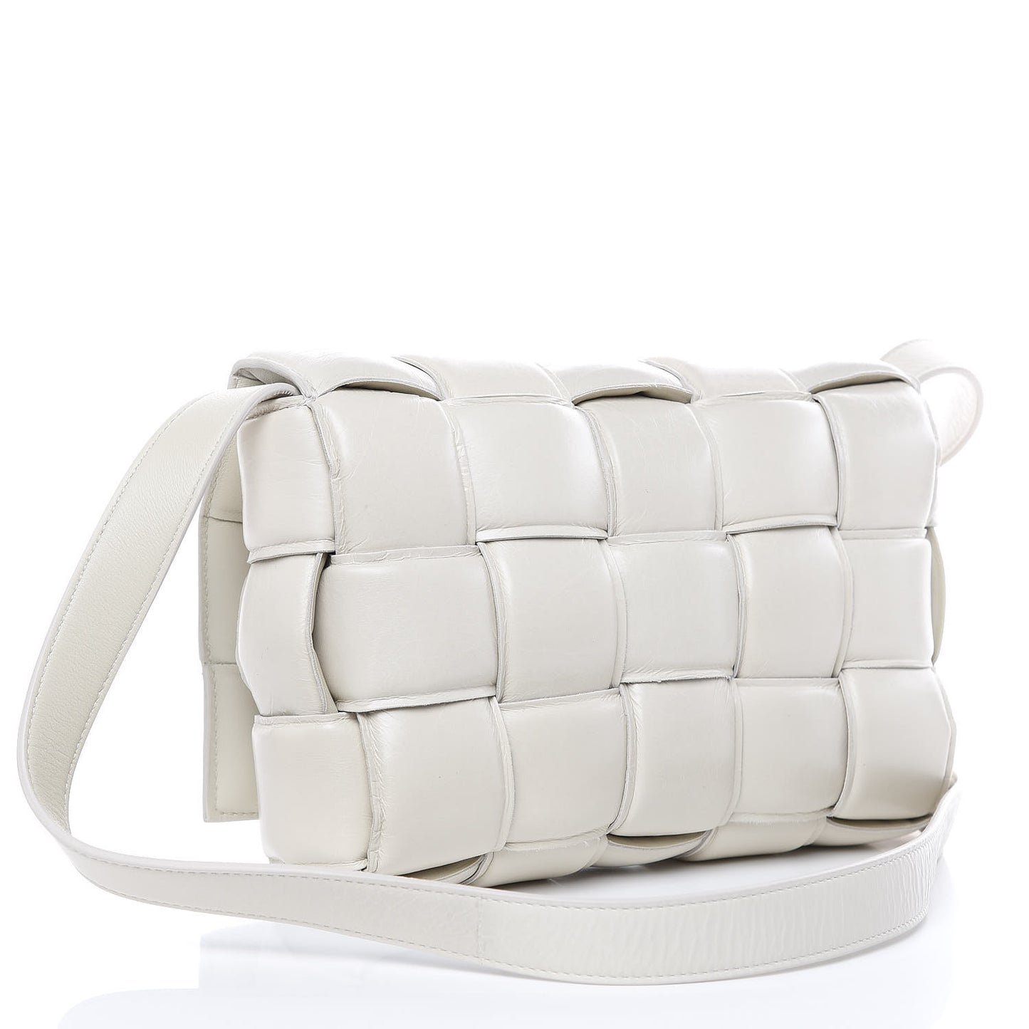 Paper Calfskin Maxi Intreccio Padded Cassette Crossbody Bag White