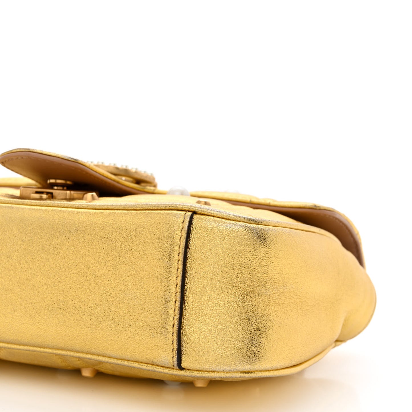 Metallic Calfskin Matelasse Studded Mini Pearly GG Marmont Shoulder Bag Gold