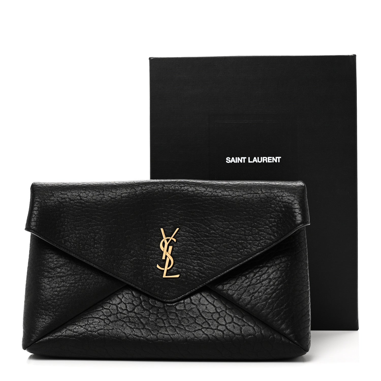 Saint Laurent Grained Lambskin Cassandre Envelope Pouch Black 10 of 10