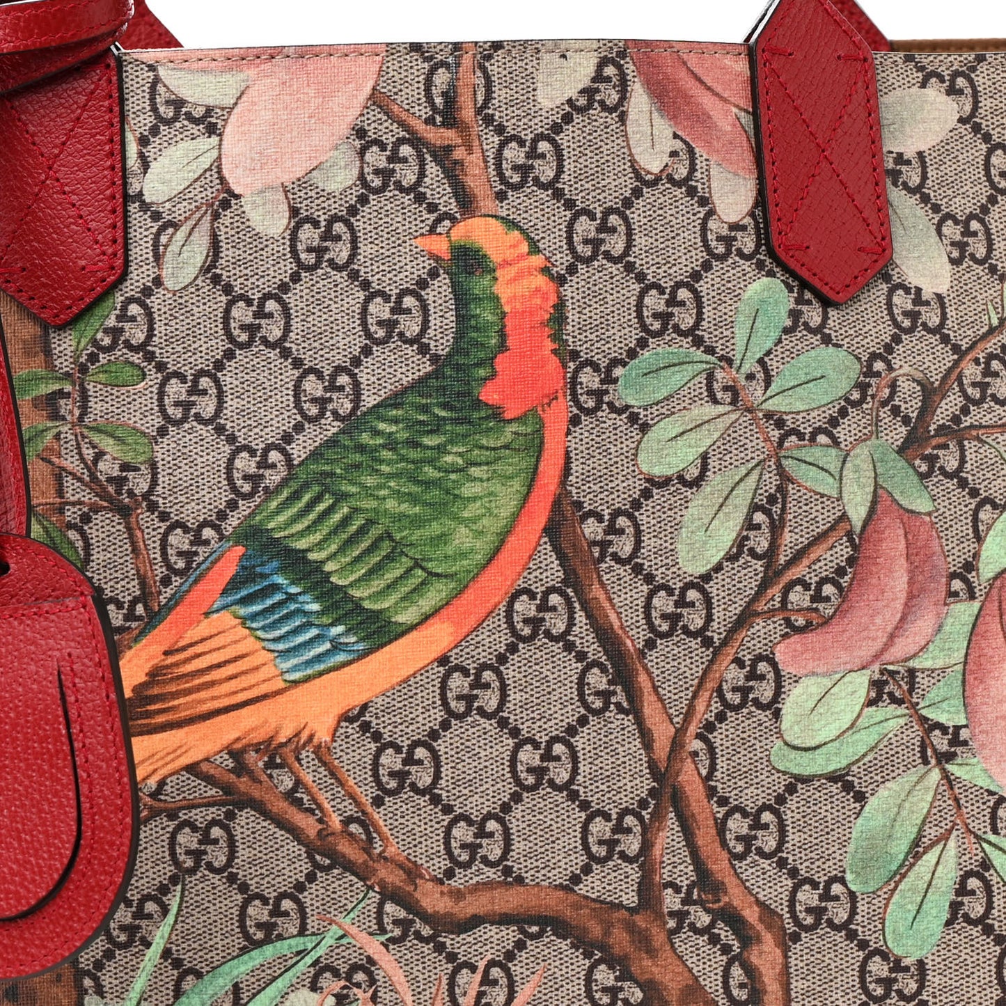 GG Supreme Monogram Tian Medium Shopping Tote Beige Multicolor Red
